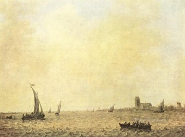  barco - Vista de Dordrecht desde el paisaje marino del barco Oude Maas Jan van Goyen